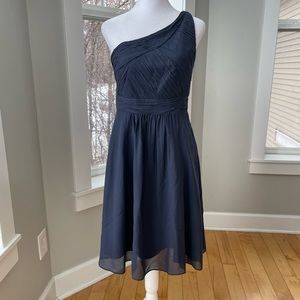 Ann Taylor Navy Blue Silk One Shoulder Formal Dress Size 2
